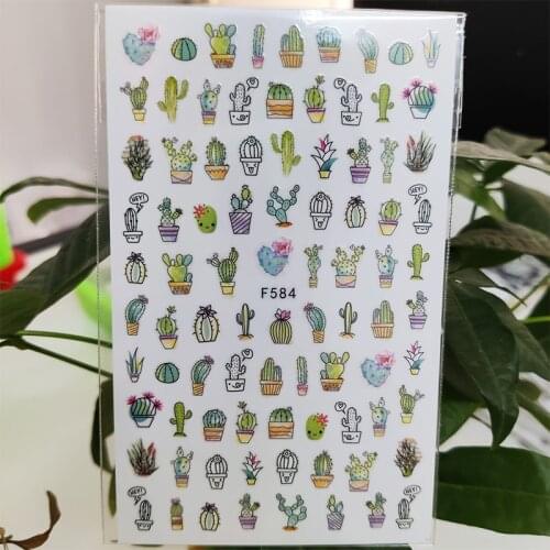 3D Nail Sticker Decals Cactus Succulent Plants Nail Art Decorations Stickers Slider Manicure Accessories Nails Decoraciones