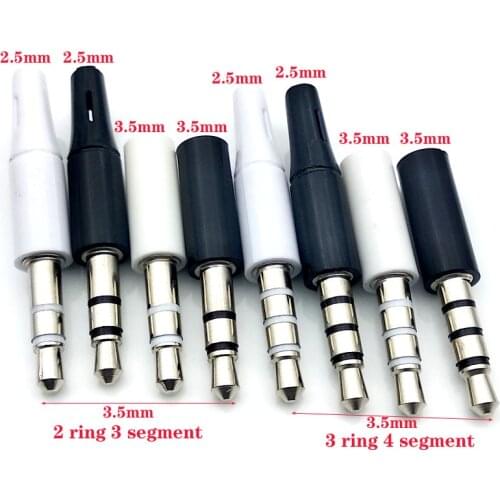 6pcs/lot White And Black 3.5mm Stereo Headset Plug 4 Pole 3 Pole 3.5 Audio Plug Jack Adapter Connector New Outlet 2.5