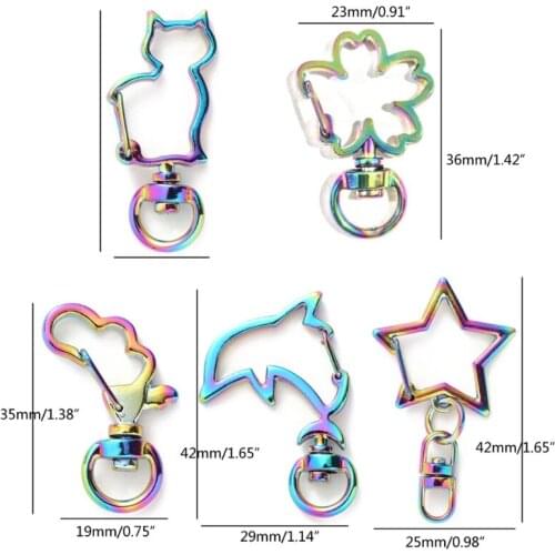 63HC 10pcs Rainbow Metal Snap Hook Lobster Clasp Lanyard with Keyring for Keychain Heart Star Cat Key Chain DIY Bags Finding