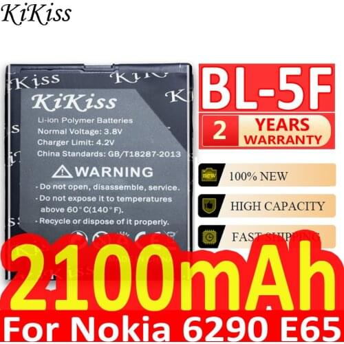 2100mAh KiKiss Mobile Phone Rechargeable Battery 950mAh BL-5F For Nokia 6290 E65 N93i 6210 N96 6210S 6710N N95 BL 5F