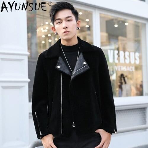 AYUNSUE 2020 mens clothing Winter jacket men Sheep Shearing Jackets male real Wool Fur coat Motorcycle Suit Ropa Hombre LXR563