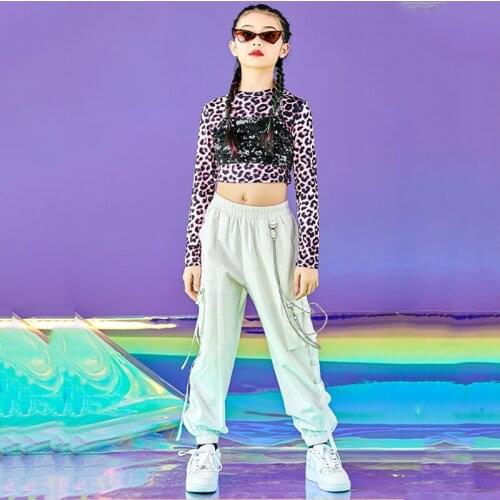Kids Hip Hop Dance Clothes Girls Crop Tops White Hip Hop Pants Jazz Performance Rave Wear Modern Street Dance Costume DNV14581