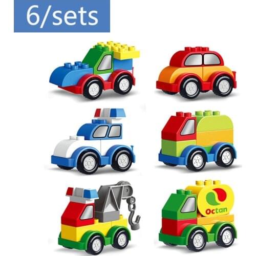 Car 6/sets Building Blocks Accessories Car Diy Big Size Building Blocks Crane Sprinkler Car Compatible with Kids Toys