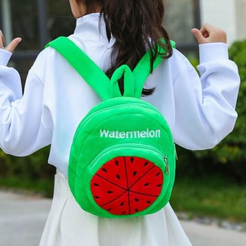 Childrens Fashion Fruit Embroidery Plush Mini Zipper Backpack Snack Bag Kindergarden Backpack Schoolbag Girl#p30