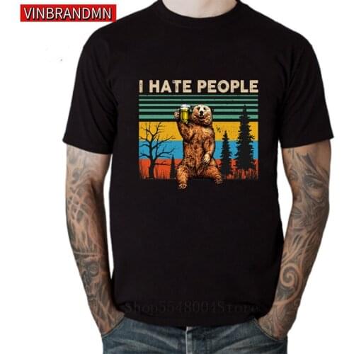 100% Cotton T Shirt I Hate People T shirts Cartoon Camping Bear Tshirt Retro Walking Hiking Lovers Summer High Quality Soft Tops
