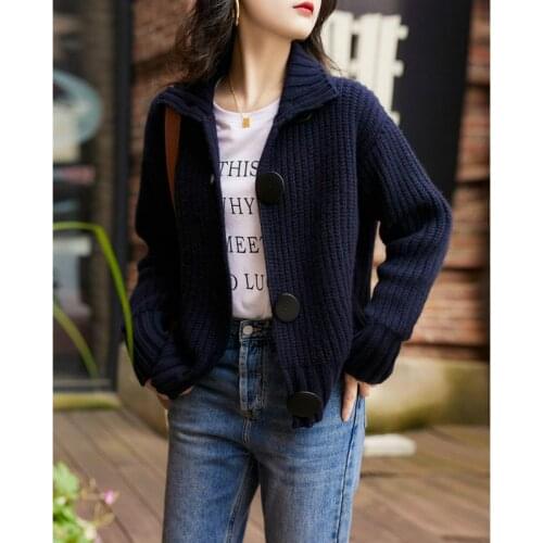 2021 Women Autumn Winter Casual Sweater Coat Lady Turtleneck Single Breasted Cardigan Female Plus Size Long Sleeve Cardigan D155