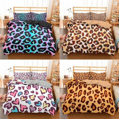 Leopard Pattern 3pcs Bedding Set Queen Size Duvet Cover Comforter Bed Cover Set Bedclothes Quilt Multiple Sizes US Free Shipping