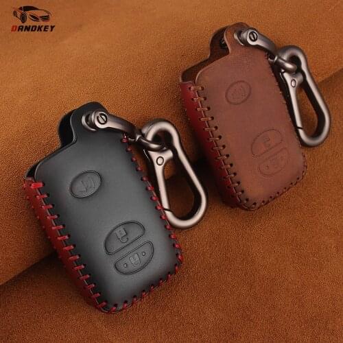 Dandkey Leather Key Case 3 Buttons For Toyota Highlander Prado Crown Land Cruiser Prius Vitz Key Case