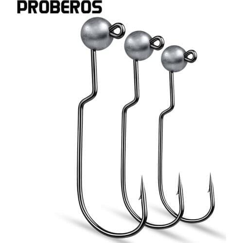PROBEROS 50pcs/lot Jighead Hooks 1g-1.8g-2.5g-3.5g Carbon Fishing Hooks Jigging Barbed Fishhooks Ned Rid Hooks Fishing Tackle