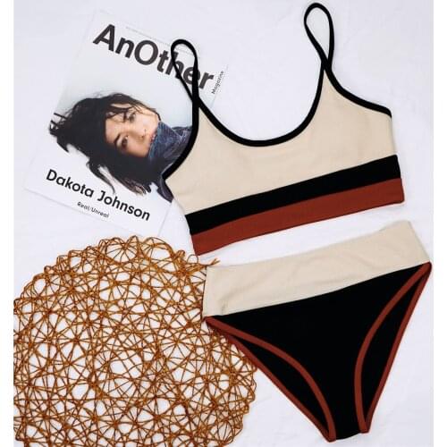 Ribbed Splicing Female Swimsuit High Waist Bikini 2021 Women Swimwear Two-pieces Bikini set Bather Bathing Suit Swim Lady