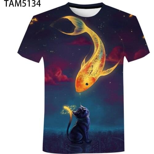 Thunder Cat Summer Mens / Womens Short Sleeve T-Shirt Cartoon 3D Animal Boy / Girl Couple Street Fashion Childrens Cute Top