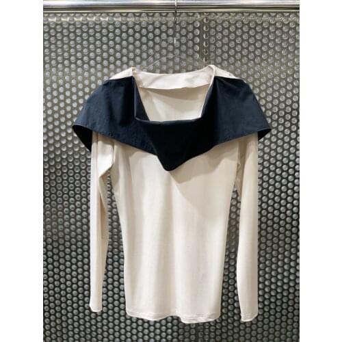 Fashion Ladies 2021 New Long Sleeve Sexy Casual Color Block Top 0306
