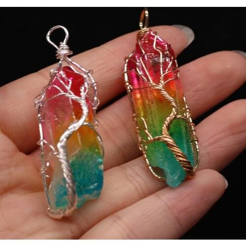 Fashion Gold Color Wire Wrap Crystal Pendants Energy Charms for Jewelry Making DIY Women Reiki Heal Earring Necklace Gifts