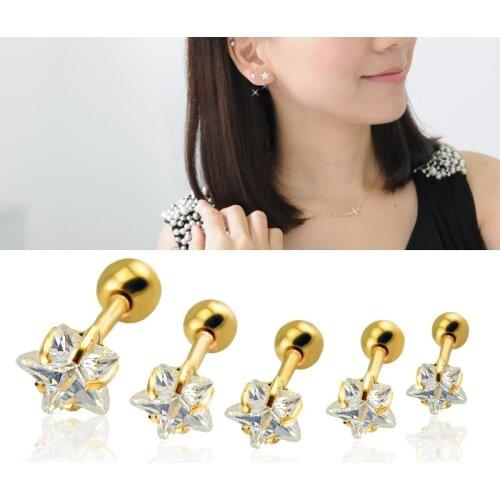 1 pair Trendy Earrings Studs New Fashion Shining Star Zircon Fashion Earring Ear Stud For Women Girls Cartilage Earrings Ring