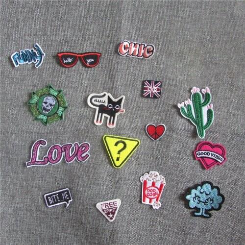 Fashion popular patch 16 kind mixture hot melt adhesive applique embroidery DIY clothing accessory patches stripes C723-C740