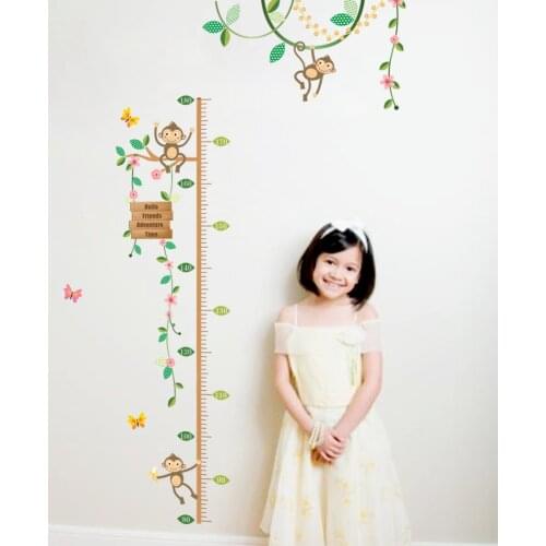 Cartoon Animals Lion Monkey Owl Elephant Height Measure Wall Sticker For Kids Rooms Growth Chart Nursery Room Decor Wall Art