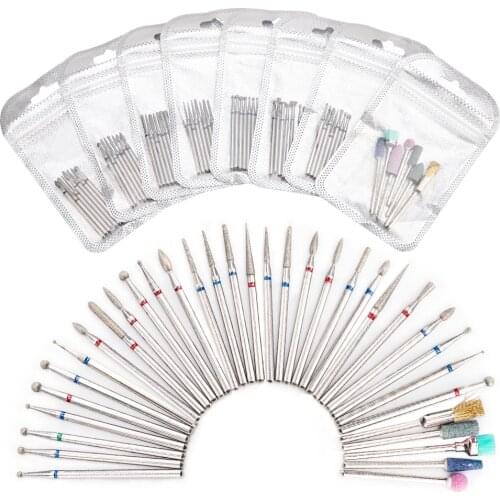 7pcs/pack Diamond Nail Drill Bits Kit Milling Cutter Rotary Burr for Nail Files Clean Drill Bits for Manicure Nail Art Tools