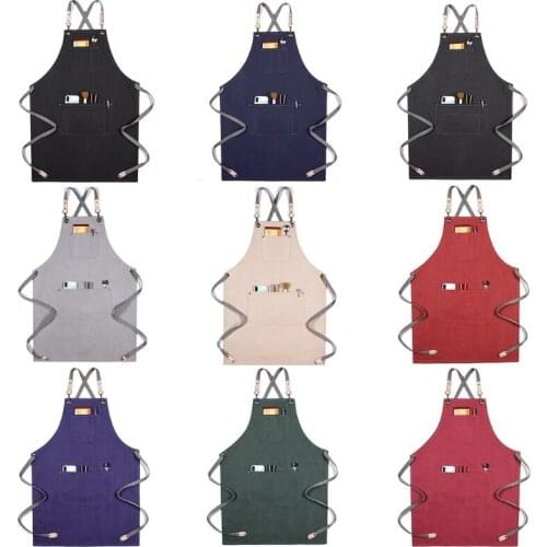 T21D Canvas Bib Chef Apron with Pockets Cross Back Adjustable Apron Wood Craftsman Artisan Waiter Painting Work Clothes