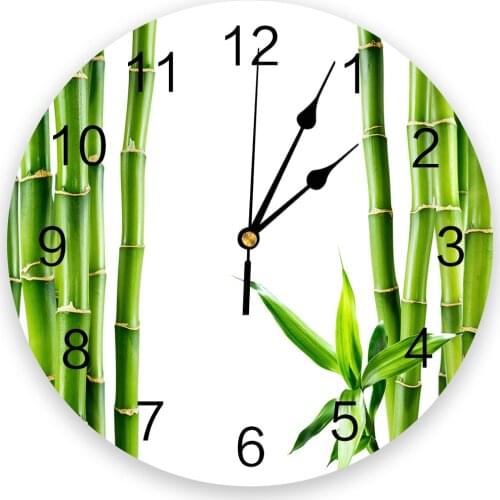 Chinese Green Bamboo Zen Green Plant Round Wall Clock for Home Decor Living Room No Ticking Sound Modern Creative Wall Clocks