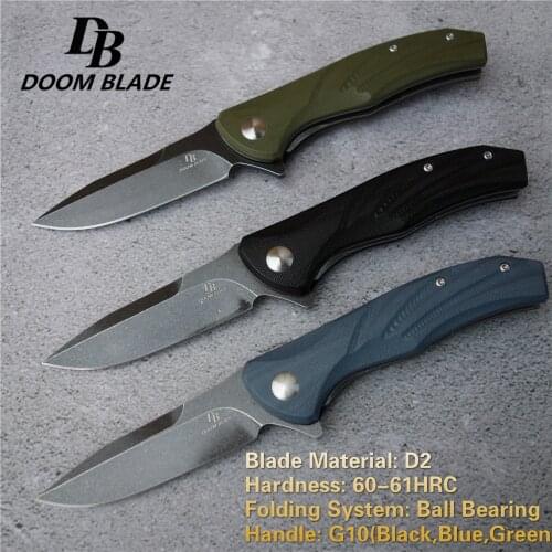7.9" 60-61HRC Knives Folding Knife D2 G10 Blade Handle with Clip Camping Hunting Fruit Collection Knifes Outdoor EDC Tool