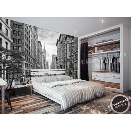 The custom 3D murals,New York Wall Street America modern black and white building ,living room sofa TV wall bedroom wall paper