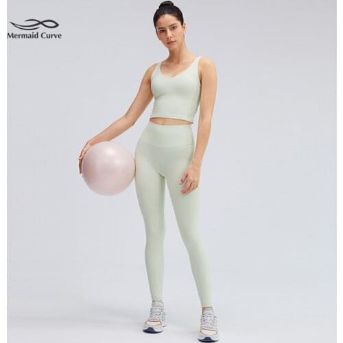 Mermaid Curve New Solid Color High Waist Training Fitness Nine-Point Legging Women Threaded Tight Abdomen Sports Yoga Pants