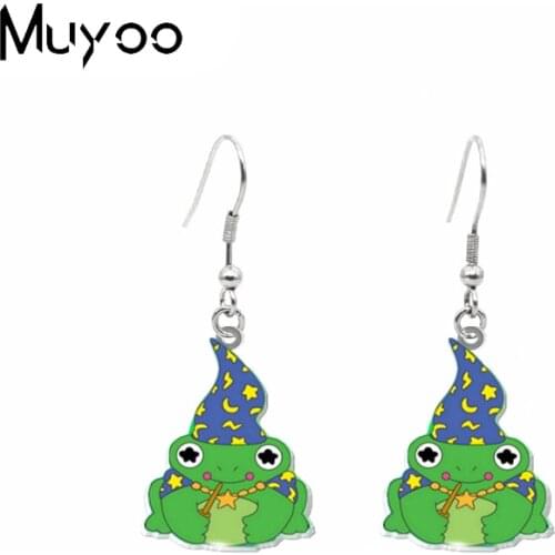 2021 New Kawaii Wizard Frog Magical Toad Epoxy Acrylic Resin Fish Hook Earrings Funny Frog Cosplay Handmade Jewelry Dangles