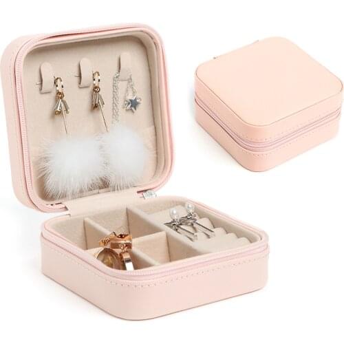 Jewelry Box Portable Storage Organizer Earring Holder Zipper PU Leather Women Jewelry Display Portable Travel Case 100x100x55mm