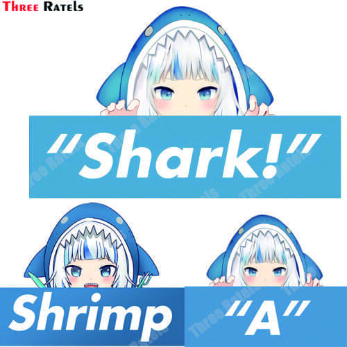 Three Ratels B129 Gawr Gura Peeking Chibi Anime Cute Cartoon Car Sticker Motorcycle Laptop Window Wall Decal Decoration for VW
