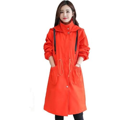Windbreaker womens medium long 2020 spring autumn clothing new Korean casual loose hooded wild popular womens overcoat tide