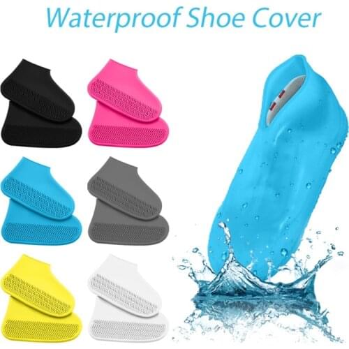 1 Pair Waterproof Reusable Non-Slip Rubber Rain Shoe Covers, Elasticity Galoshes Boot Overshoes Traveling Bicycle Accessories