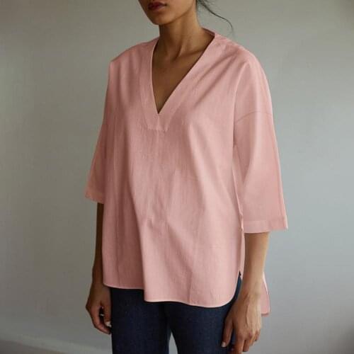 2021 Summer Autumn Blouse Women Half Sleeve Split Shirt Solid V Neck Loose Casual Blouse Plus Size Tops Blusas Streetwear