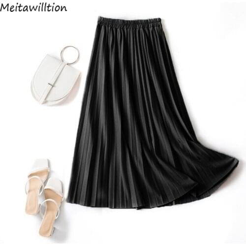 2021 Summer Autumn New Fashion Women High Waist Pleated Skirts Ladies Korean Elastic A Line Skirts Streetwear