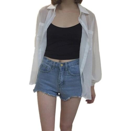 G1086 New 2019 summer womens fashion thin section white chiffon cardigan sunscreen clothing cheap wholesale