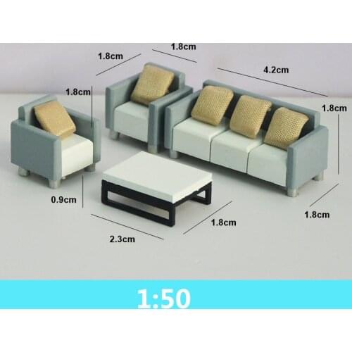 1/50 Miniature Sofa and Coffee Table Model Set DIY Handmade Craft Toy
