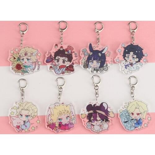 1 Pcs Cute Anime JoJos Bizarre Adventure Keychains Figure Kujo Jotaro Kira Yoshikage Acrylic Pendant Keyrings Key Holder Toys