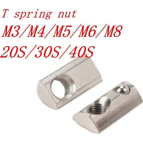 5-20pcs/lot spring nut M3 M4 M5 M6 M8 T Spring Nut Half Round Elasticity Spring Nut Block for 2020 3030 4040 Aluminium Profile
