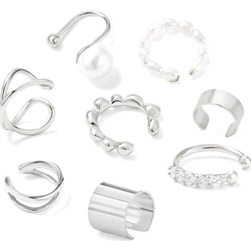 8pcs Ear Cuff for Women Charming Clip On Earrings Imitation Pearls Gold Color Earcuff Without Piercing Earrings Jewelry