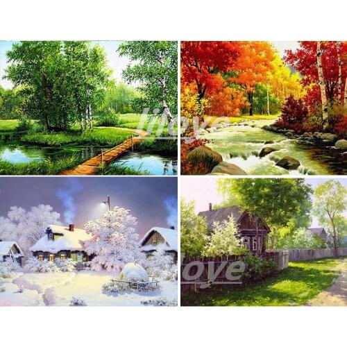 DIY 5D Diamond Painting Landscape Cabin Full Drill Square Diamond Embroidery Mosaic Art Pictures of Rhinestones Home Decor CV571