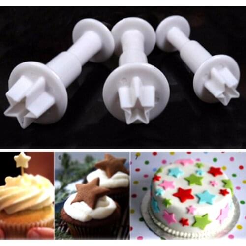 ANGRLY 3pc/set Five-Pointed Star Cake Plunger Cutter Mold Sugacraft Fondant Cake Decorating DIY Tools Fondant Plunger Candy Box