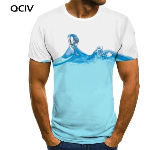 QCIV Brand Water T shirt Men Blue Shirt Print Novel Tshirts Casual Art Funny T shirts Mens Clothing Punk Rock Fashion Slim