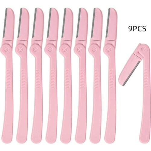 Eyebrow Razor Trimmer Excess Body Hair Shaper Remover Dermaplaning Shaving Tool Portable Pink Shaver 9 Pieces Set 27RC