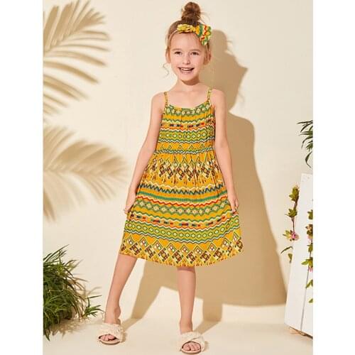 Baby Girl Summer Dress Boho Strap Suspender Casual Sundress 1 2 3 4 5 6 Infant Outfits Kids Beach Clothing With Headband