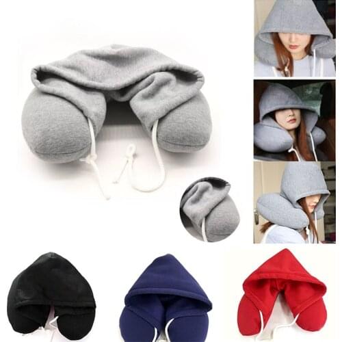 Travel Hooded U-Shaped Pillow Cushion Car Office Airplane Head Rest Neck Support U-Shaped Eye Mask Noon Break Neck Pillow