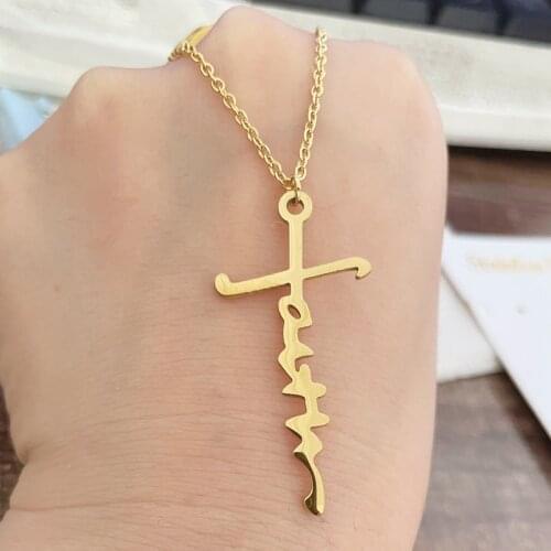 Europe And The United States Titanium Steel Stainless Steel Faith Ou Cross Pendant Necklace Motivational Poster Necklace