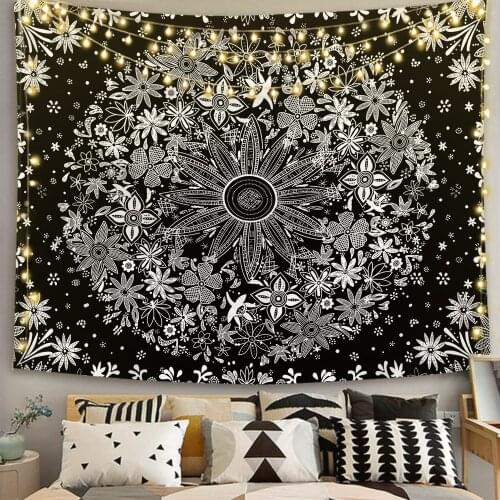 Mandala Black and white pattern Tapestry Wall Hanging cloth Dorm Decor Art Wall Hanging Hippie Wall Carpet Psychedelic Tapestry