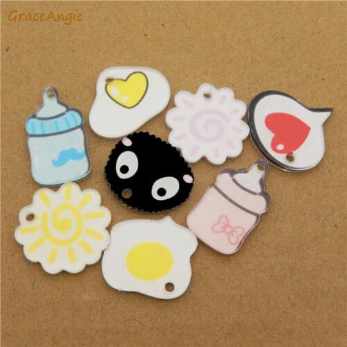 GraceAngie 9pcs/lot Mixed Letters Charms Acrylic Key Chain Pendants Keyring Hanging Milk Bottle Tag Memo Craft DIY Accessory