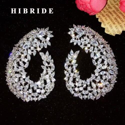 HIBRIDE Fashion Multicolor Cubic Zirconia Hook Flowers Stud Earring For Women Jewelry Wedding Brincos boucle d'oreille E-868