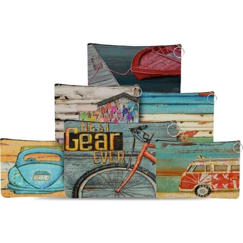 Customizable canvas Cosmetic Bags Women Neceser Make Up Bag Beach Scenery Print Toiletry Bag Travel Organizer Case Mujer Bolsas