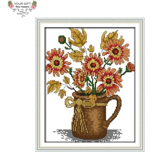 Joy Sunday H400 Free Shipping 14CT 11CT Stamped and Counted Home Decor Autumn Vase Flowers Needlecraft Embroidery Cross Stitch